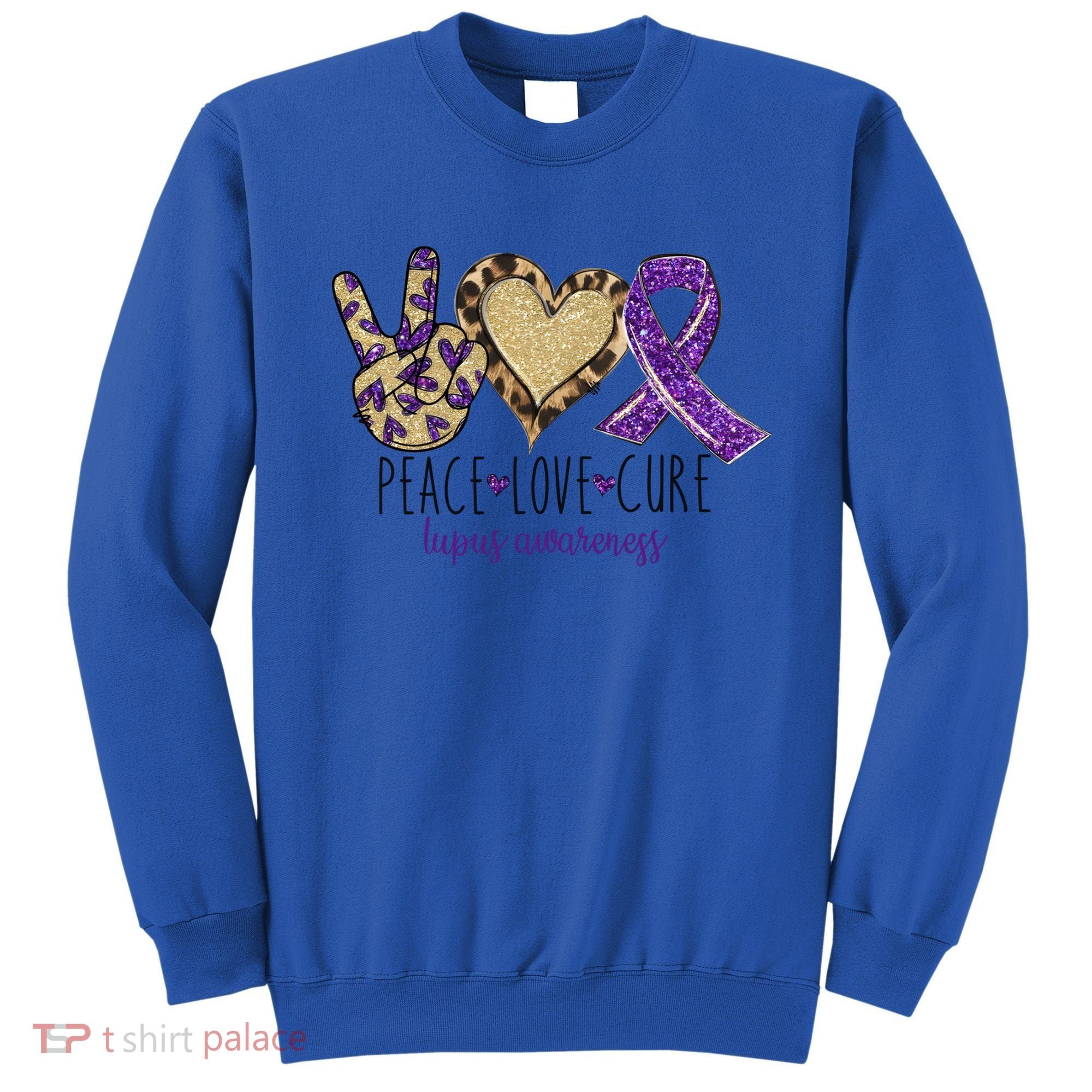 Peace Love Cure Lupus Awareness Purple Ribbon Leopard Gift Sweatshirt