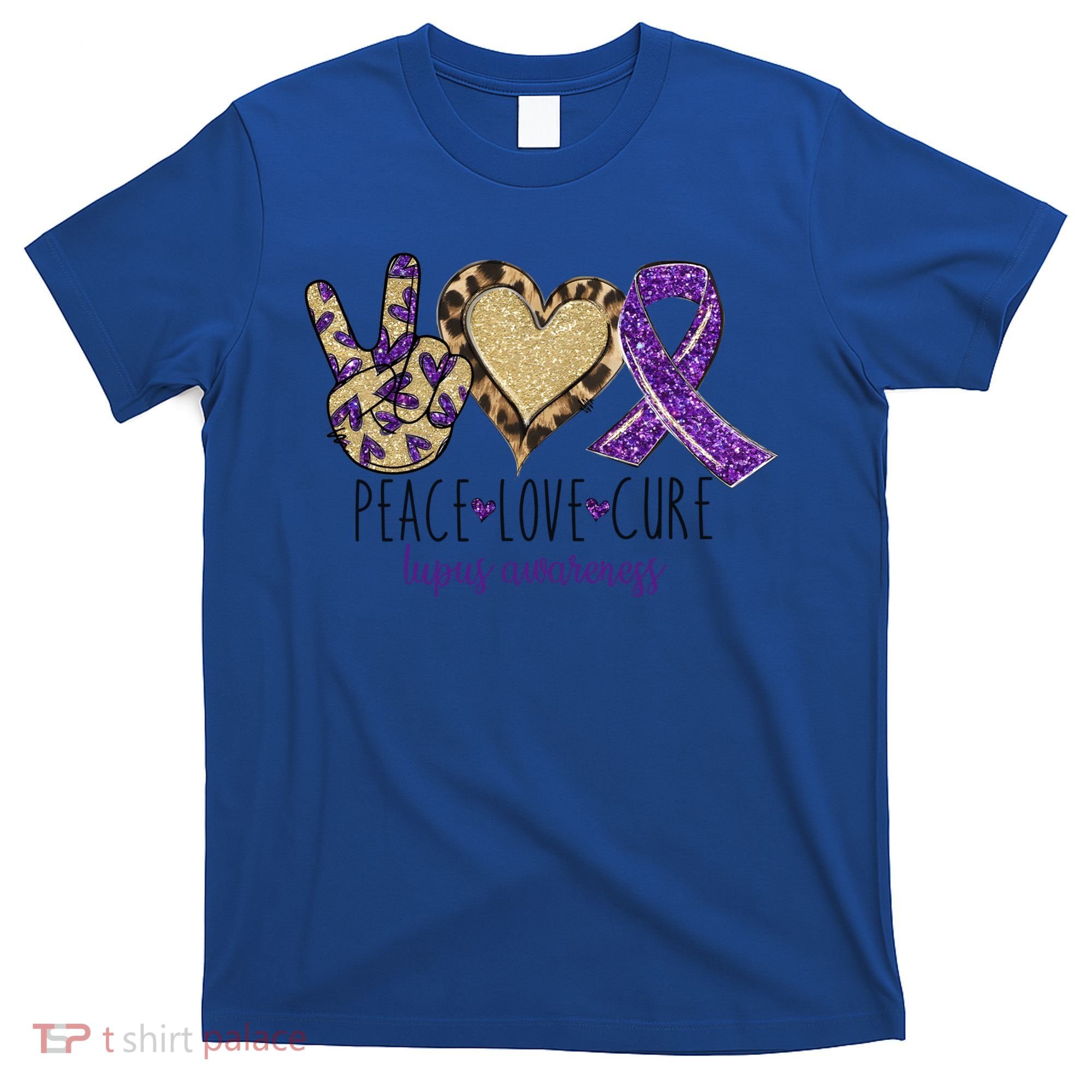Peace Love Cure Lupus Awareness Purple Ribbon Leopard Gift T-Shirt