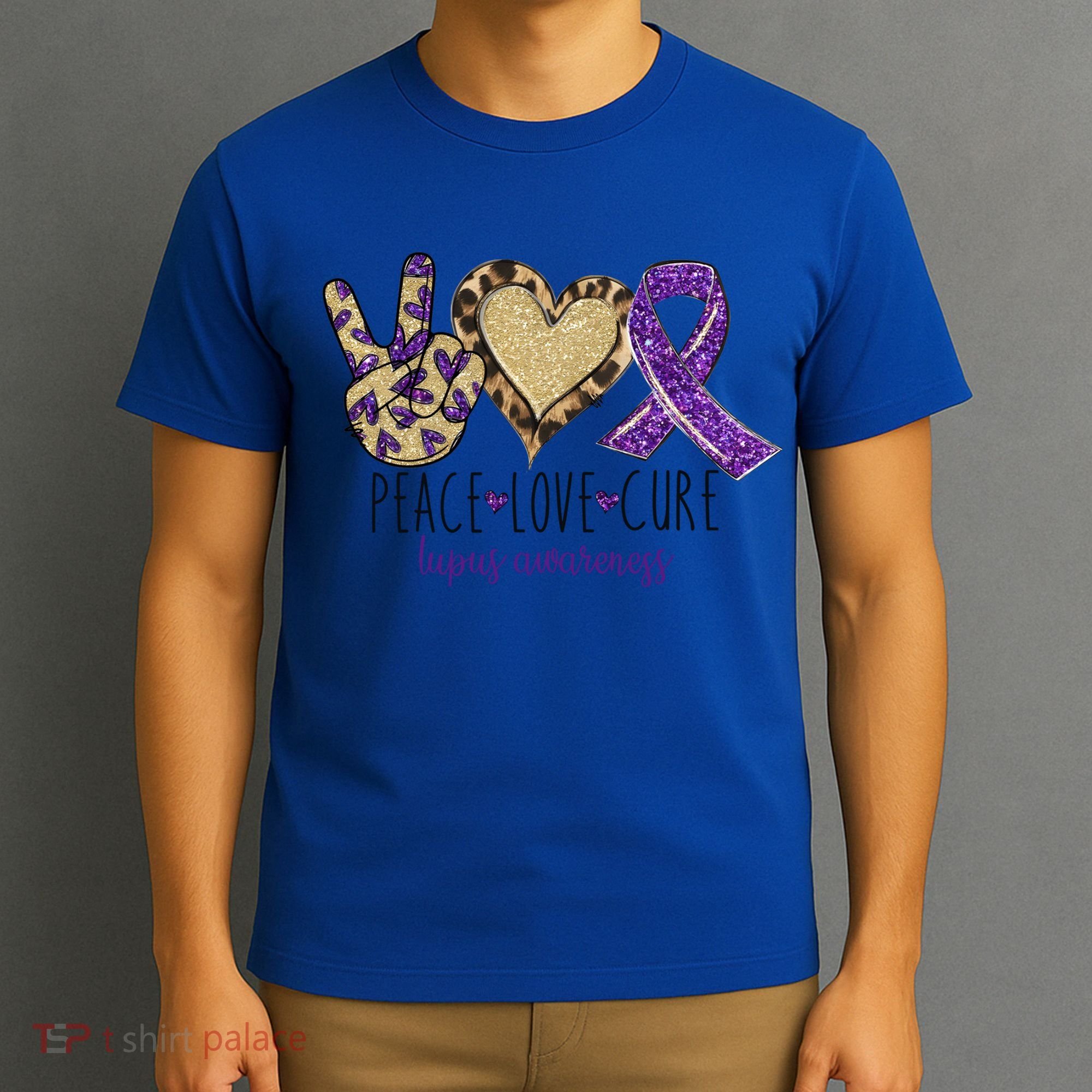 Peace Love Cure Lupus Awareness Purple Ribbon Leopard Gift T-Shirt