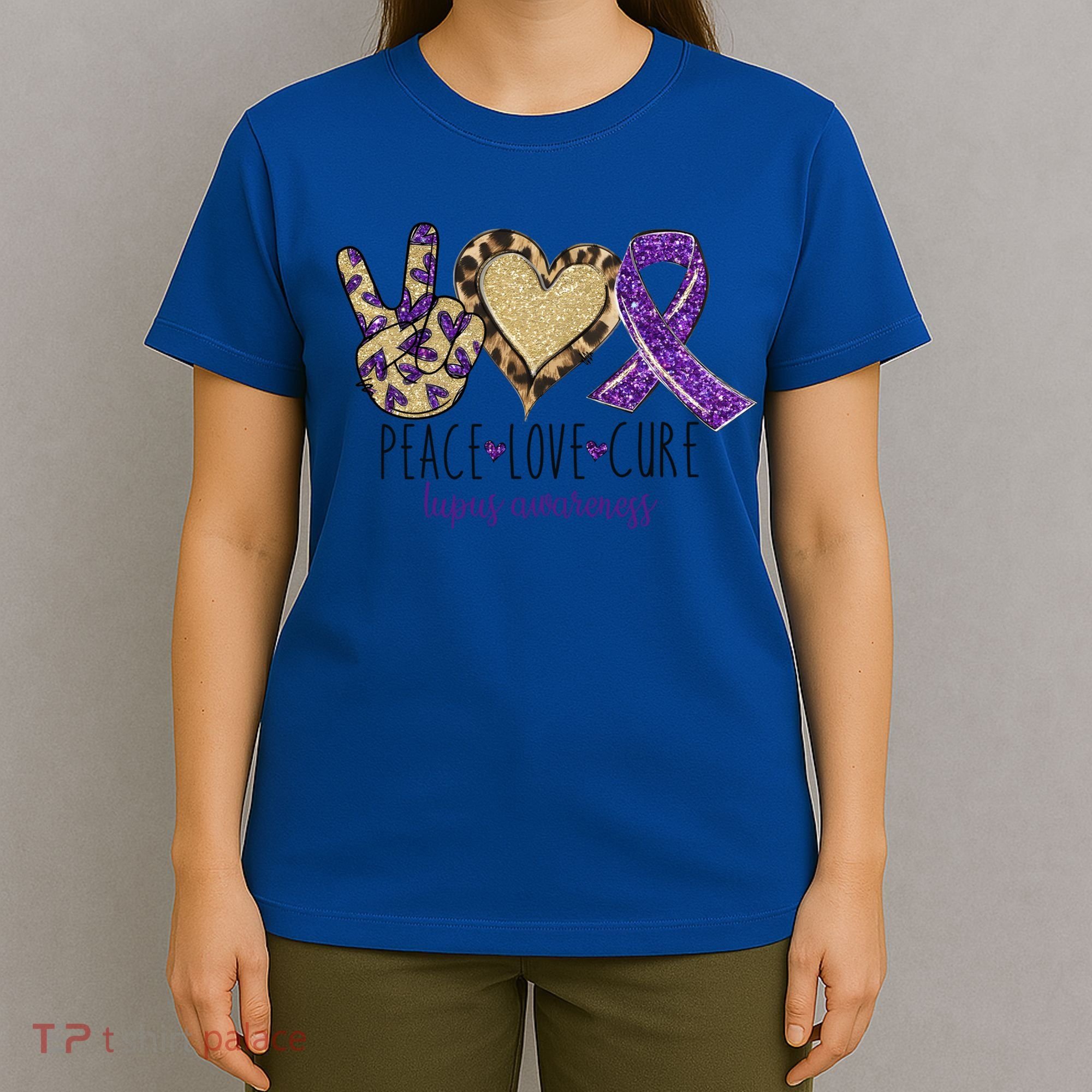 Peace Love Cure Lupus Awareness Purple Ribbon Leopard Gift T-Shirt