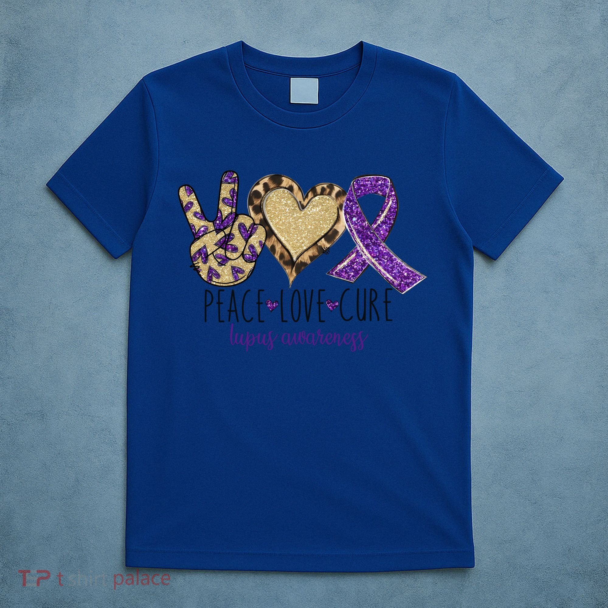 Peace Love Cure Lupus Awareness Purple Ribbon Leopard Gift T-Shirt