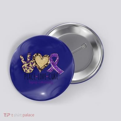 Peace Love Cure Lupus Awareness Purple Ribbon Leopard Gift Button
