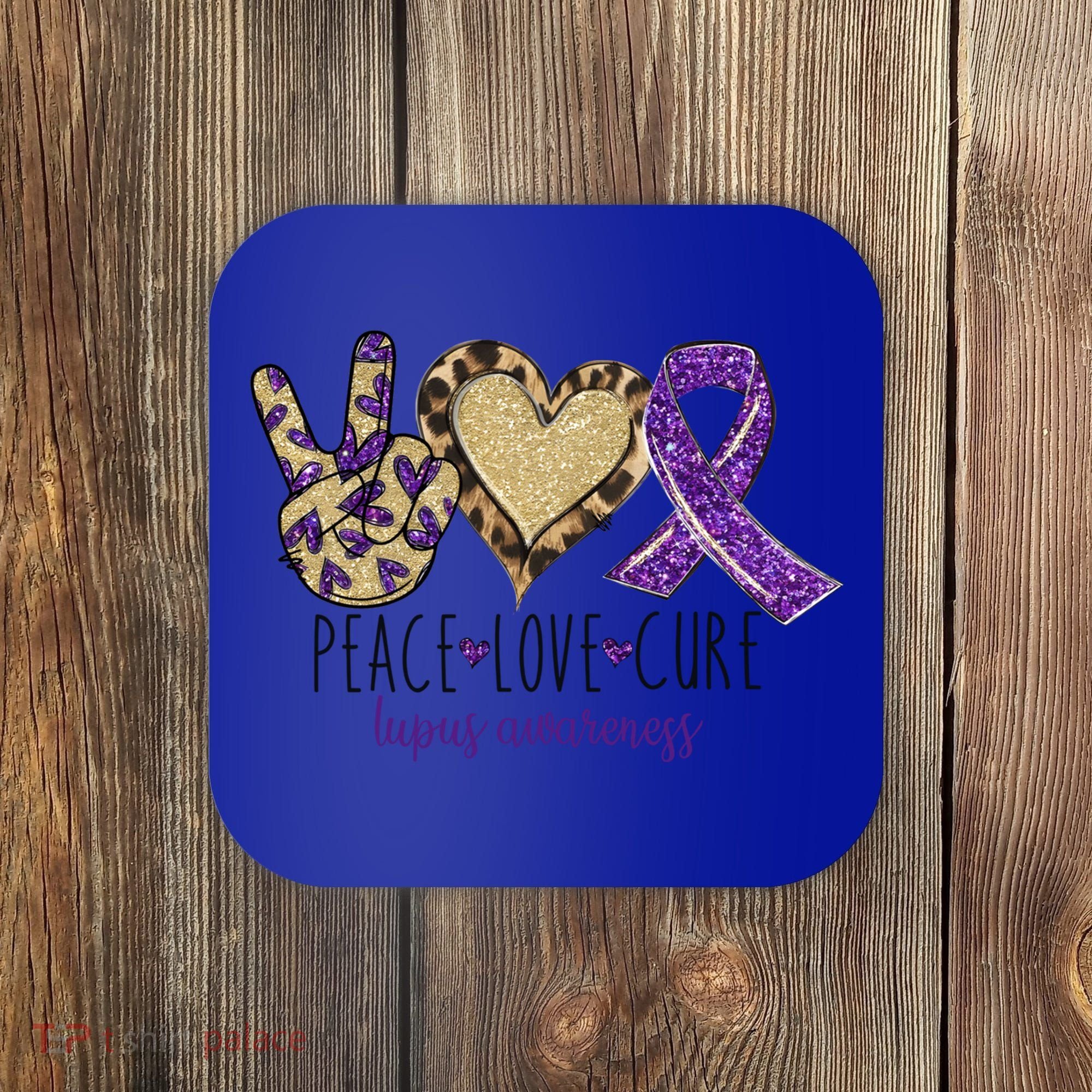Peace Love Cure Lupus Awareness Purple Ribbon Leopard Gift Coaster