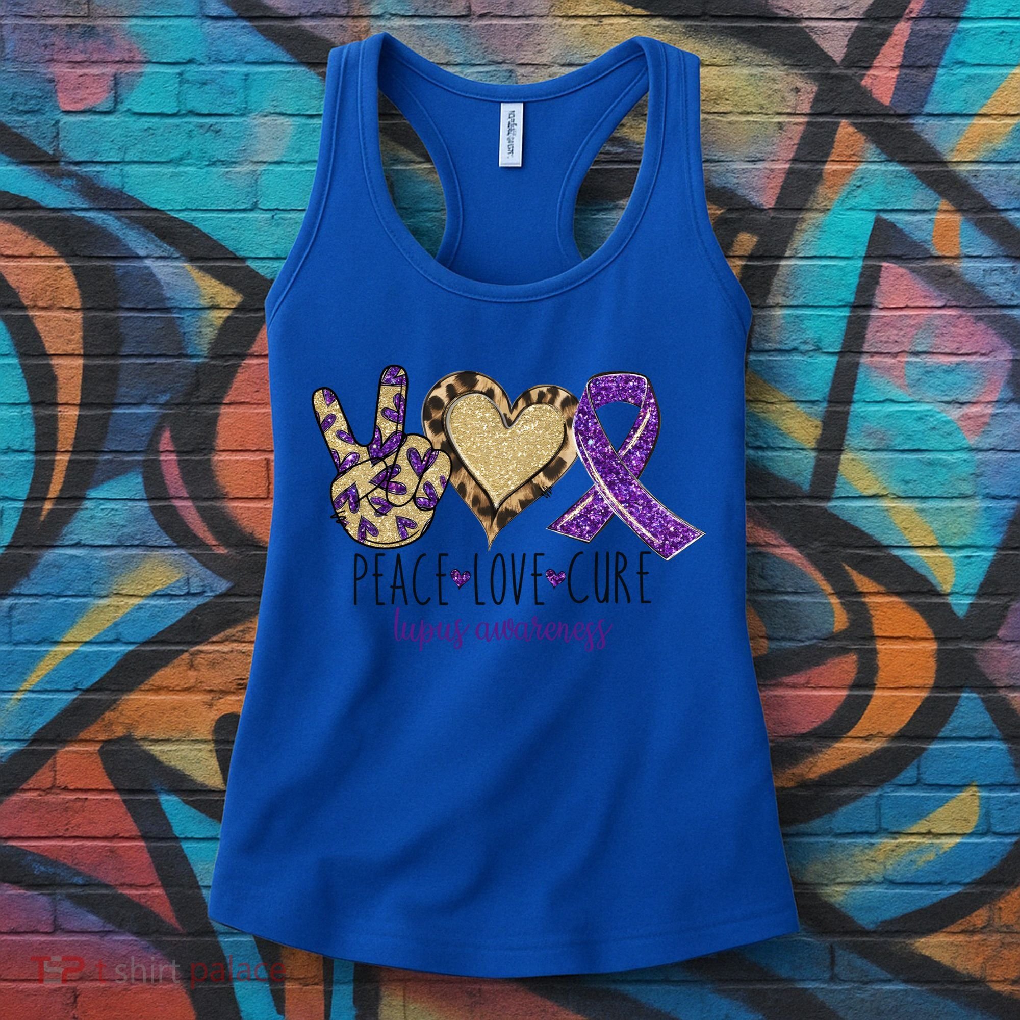 Peace Love Cure Lupus Awareness Purple Ribbon Leopard Gift Women's Tank Top