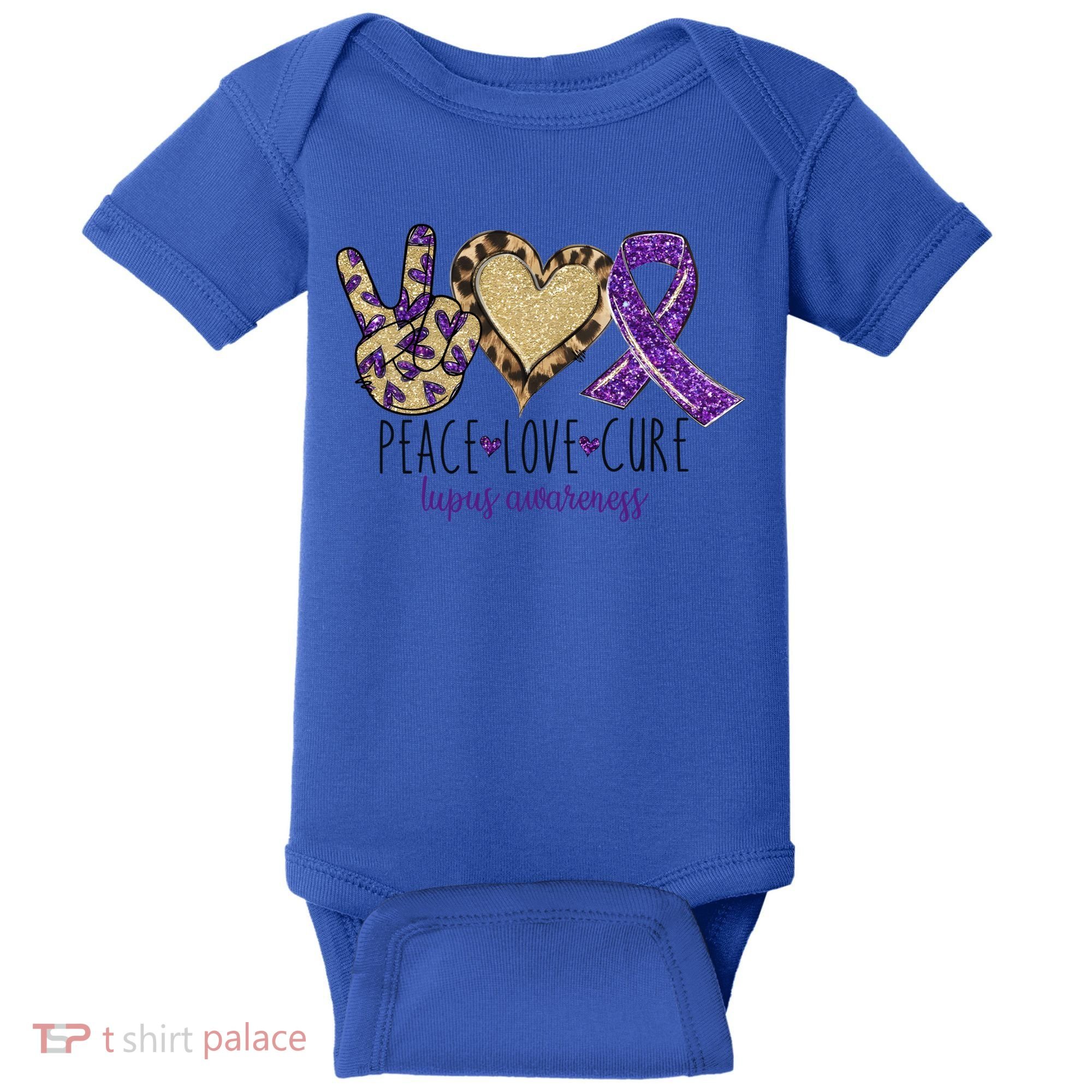 Peace Love Cure Lupus Awareness Purple Ribbon Leopard Gift Baby Bodysuit