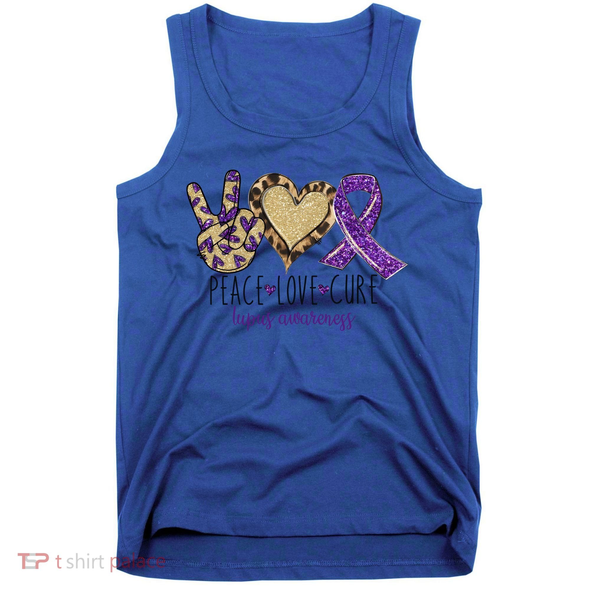 Peace Love Cure Lupus Awareness Purple Ribbon Leopard Gift Tank Top