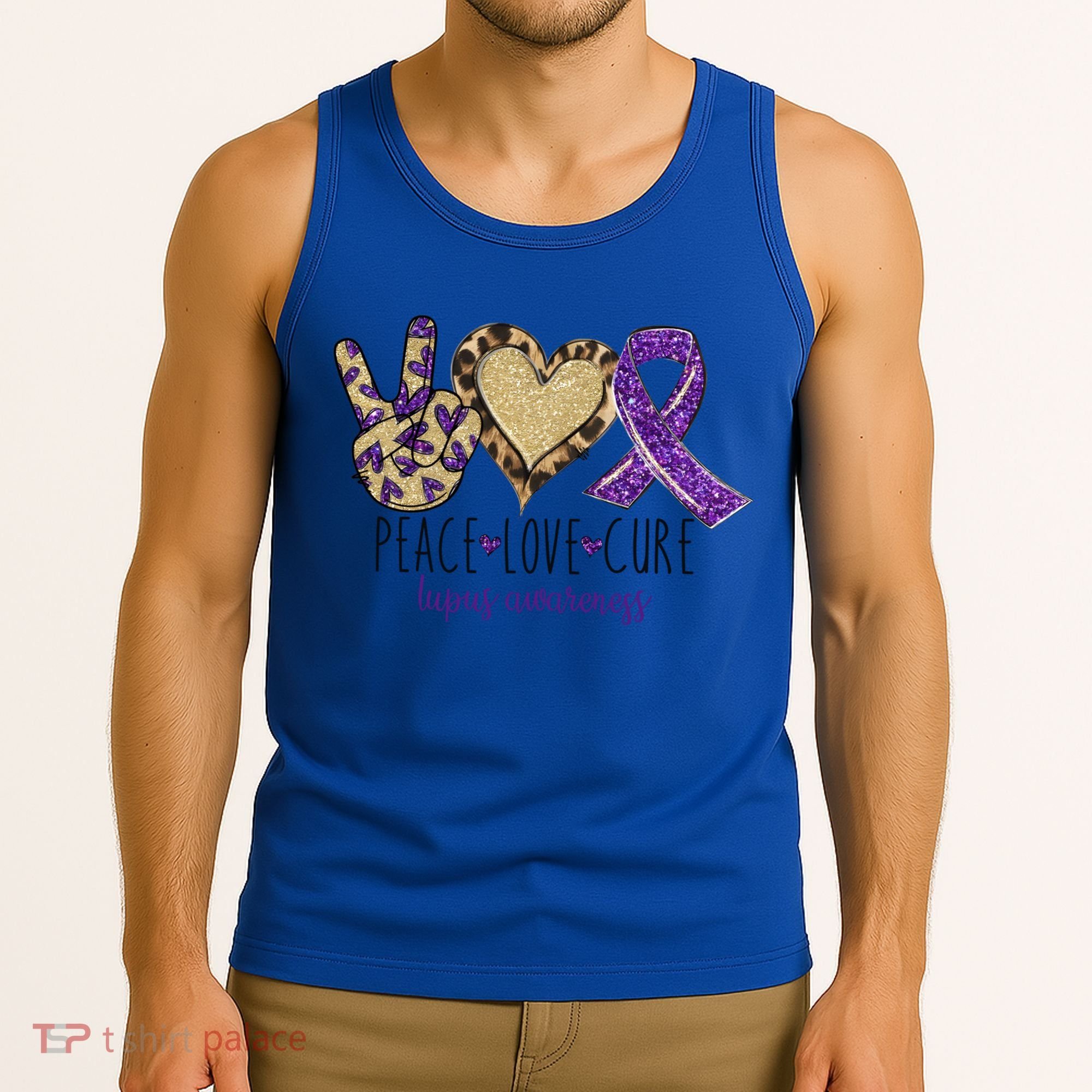 Peace Love Cure Lupus Awareness Purple Ribbon Leopard Gift Tank Top