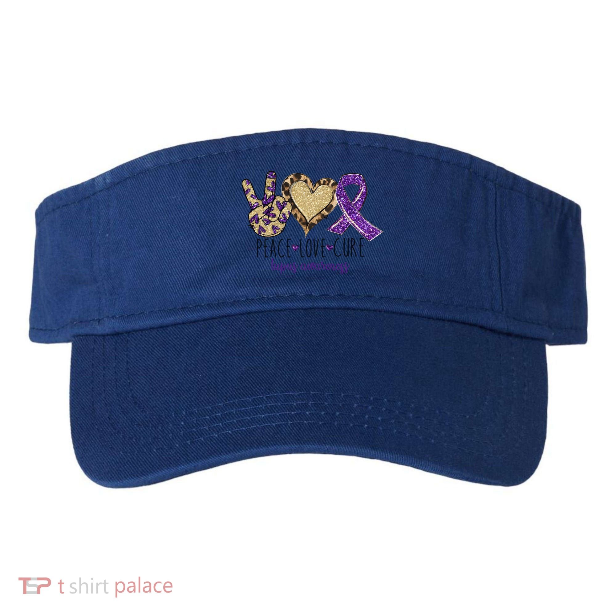 Peace Love Cure Lupus Awareness Purple Ribbon Leopard Gift Visor
