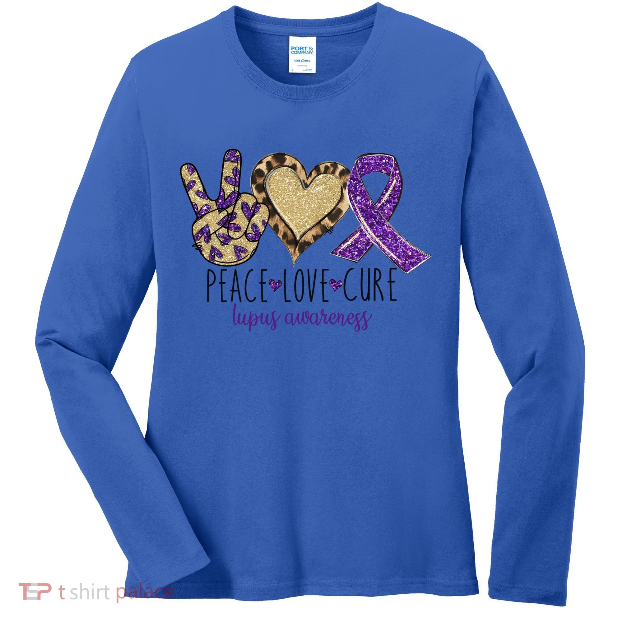 Peace Love Cure Lupus Awareness Purple Ribbon Leopard Gift Women's Long Sleeve Shirt