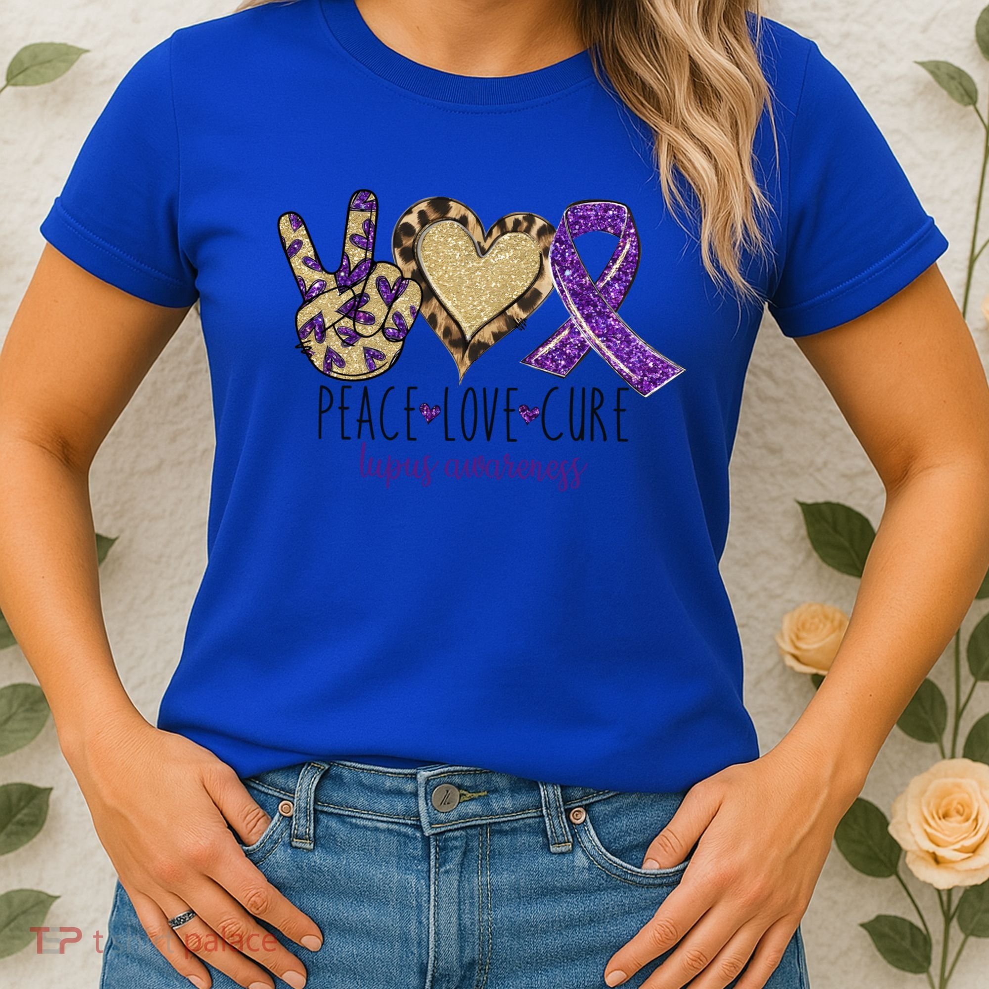 Peace Love Cure Lupus Awareness Purple Ribbon Leopard Gift Women's T-Shirt