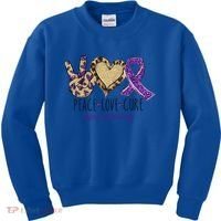 Peace Love Cure Lupus Awareness Purple Ribbon Leopard Gift Kids Sweatshirt thumb 0