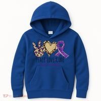 Peace Love Cure Lupus Awareness Purple Ribbon Leopard Gift Kids Hoodie thumb 0