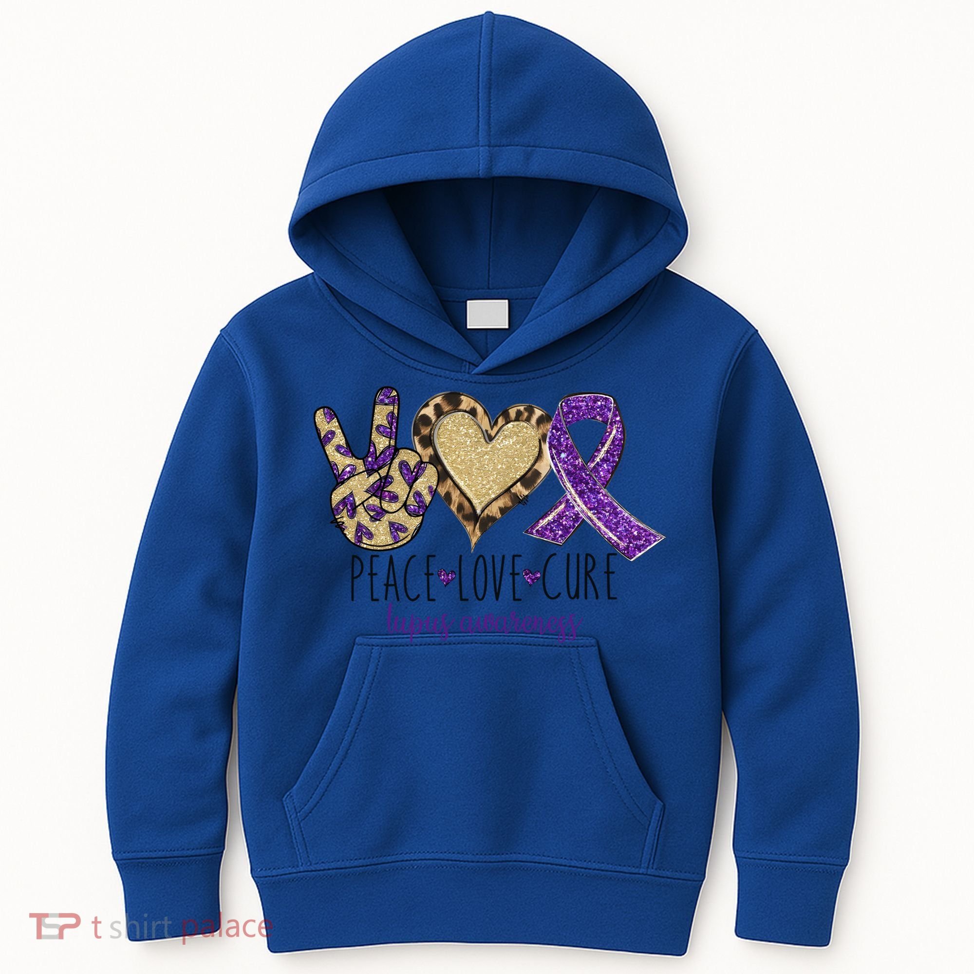 Peace Love Cure Lupus Awareness Purple Ribbon Leopard Gift Kids Hoodie