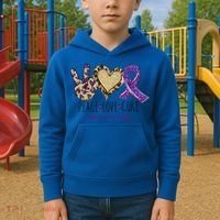 Peace Love Cure Lupus Awareness Purple Ribbon Leopard Gift Kids Hoodie thumb 2