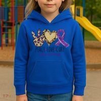 Peace Love Cure Lupus Awareness Purple Ribbon Leopard Gift Kids Hoodie thumb 3