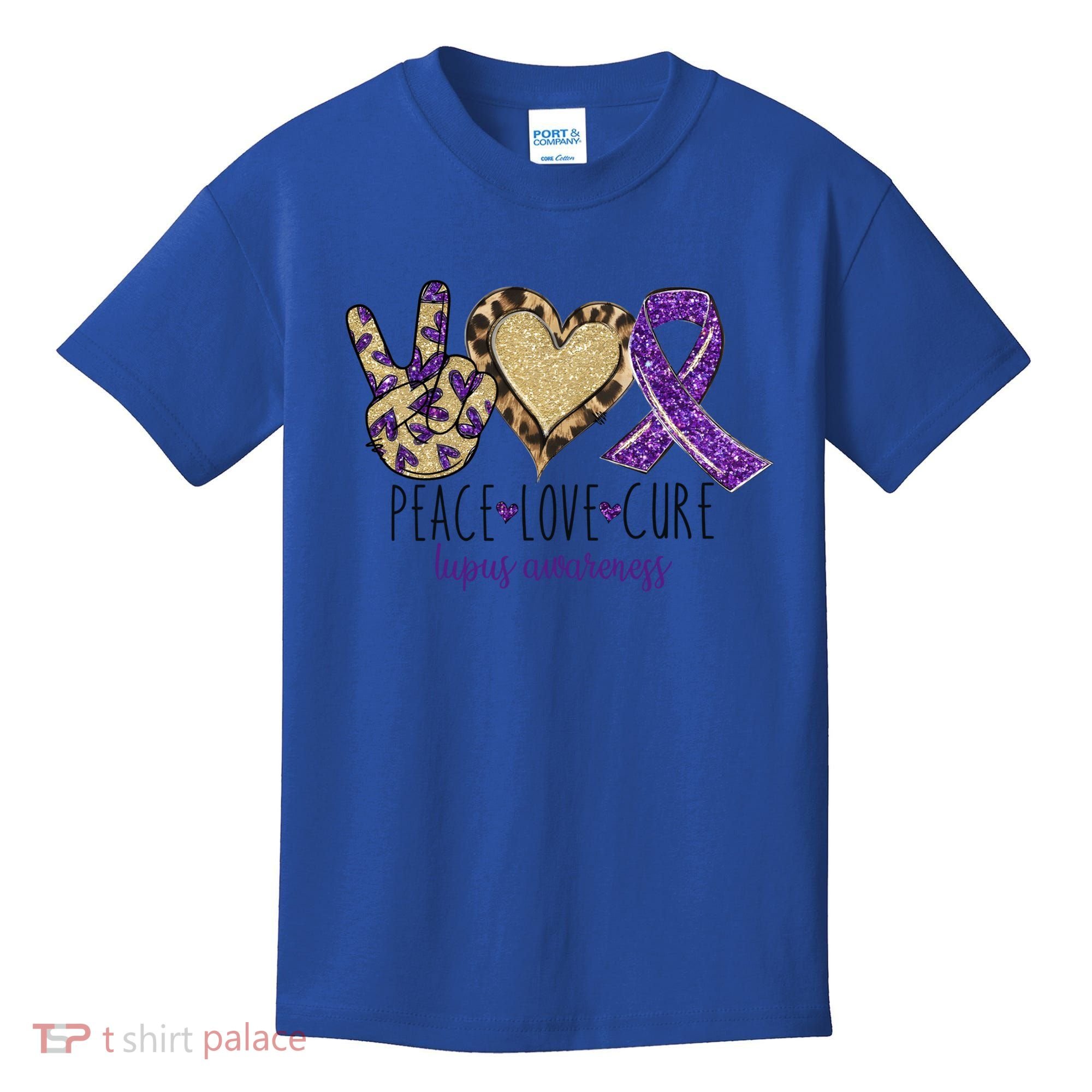 Peace Love Cure Lupus Awareness Purple Ribbon Leopard Gift Kids T-Shirt