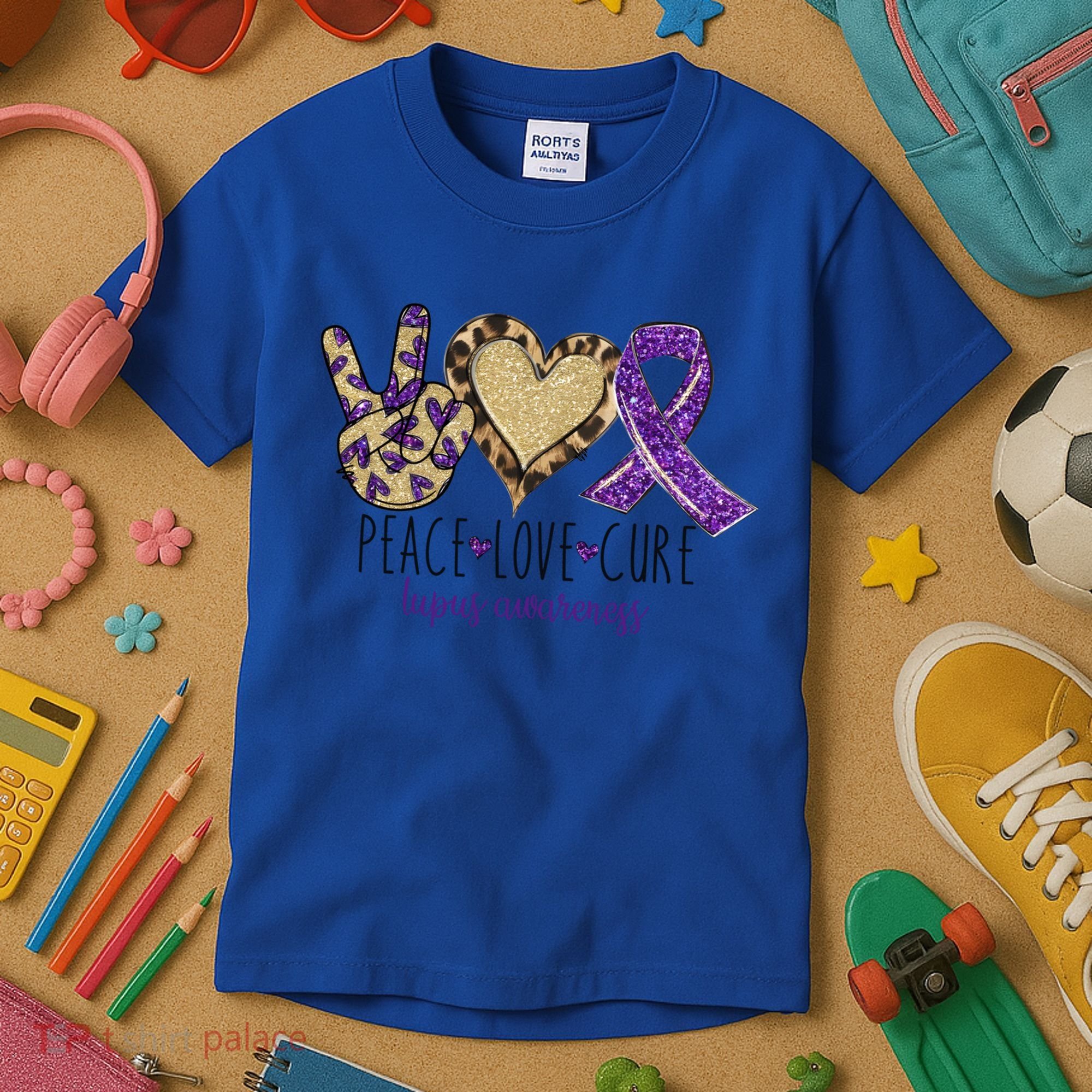 Peace Love Cure Lupus Awareness Purple Ribbon Leopard Gift Kids T-Shirt