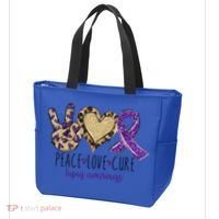 Peace Love Cure Lupus Awareness Purple Ribbon Leopard Gift Tote Bag thumb 3