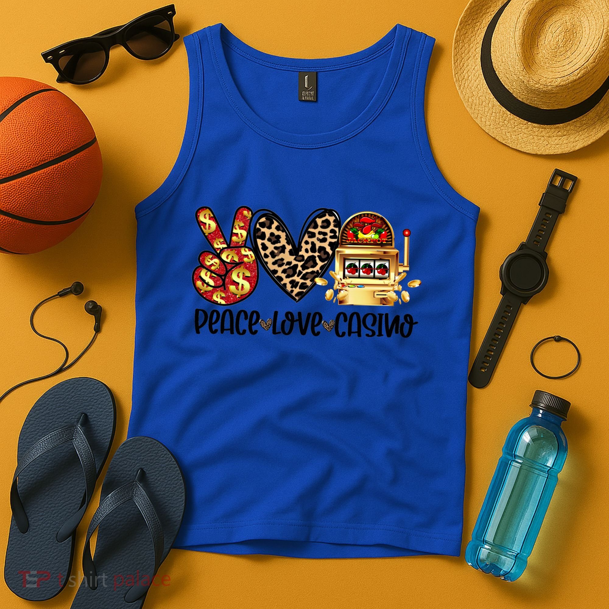 Peace Love Casino Slot Machine Win Money Lucky Meaningful Gift Tank Top