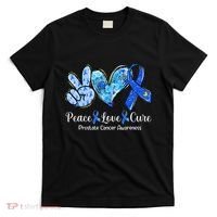 Peace Love Cure Blue Ribbon Prostate Cancer Awareness S T-Shirt thumb 0