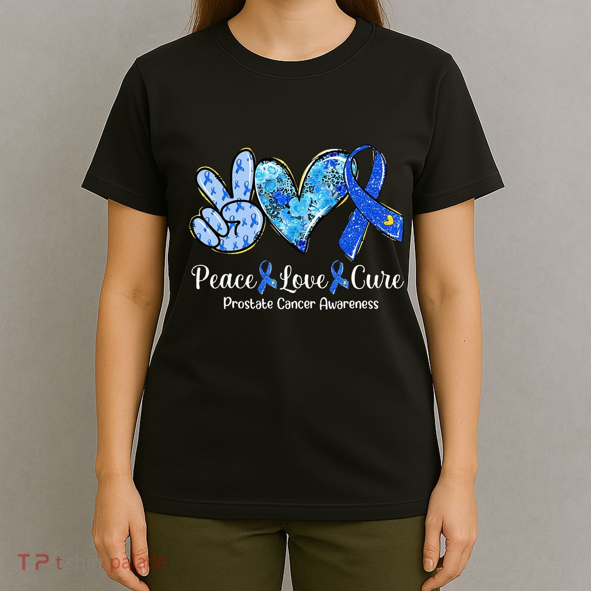 Peace Love Cure Blue Ribbon Prostate Cancer Awareness S T-Shirt