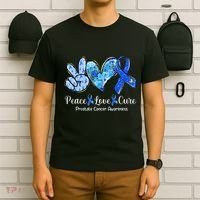 Peace Love Cure Blue Ribbon Prostate Cancer Awareness S T-Shirt thumb 6
