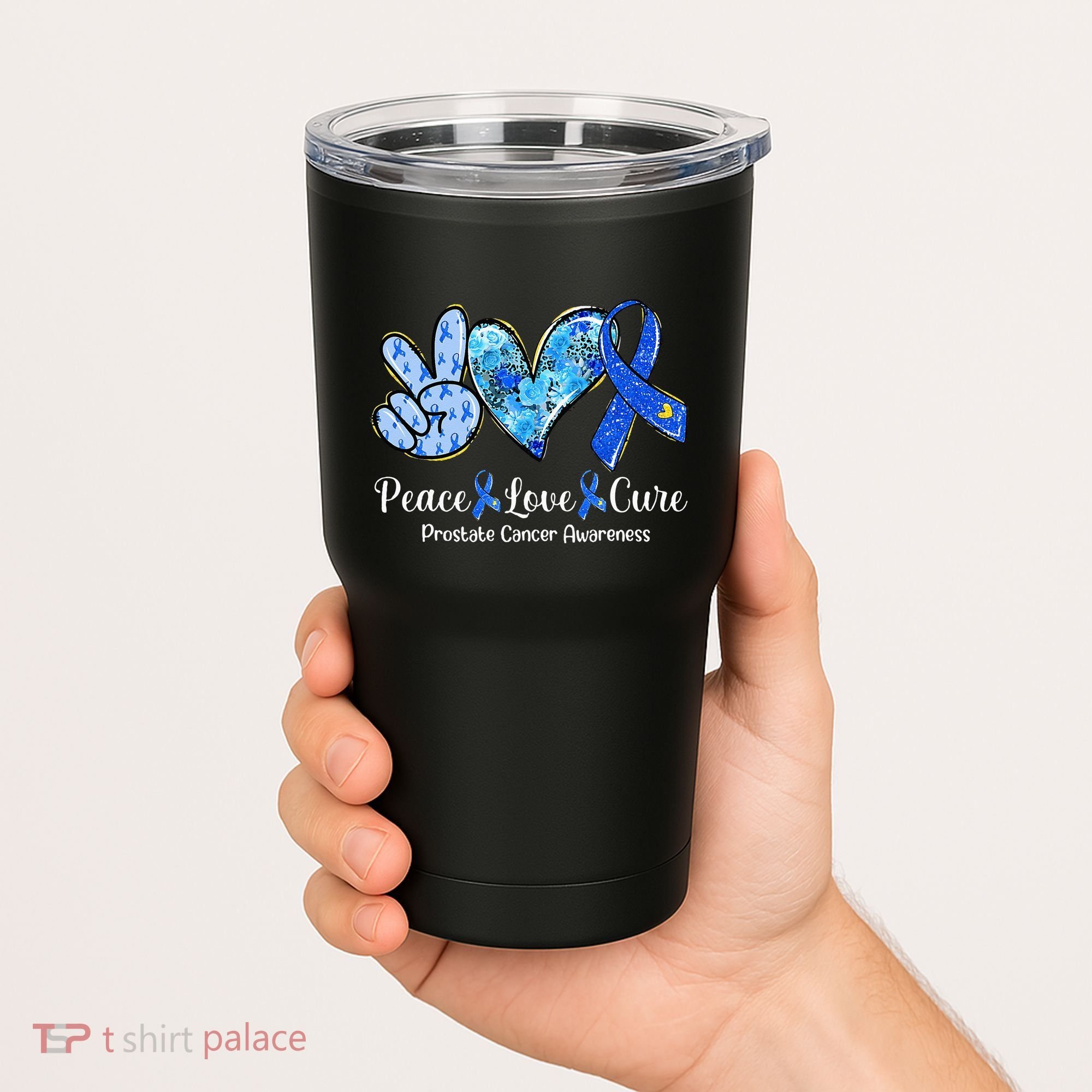 Peace Love Cure Blue Ribbon Prostate Cancer Awareness S Tumbler