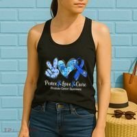 Peace Love Cure Blue Ribbon Prostate Cancer Awareness S Women's Tank Top thumb 2