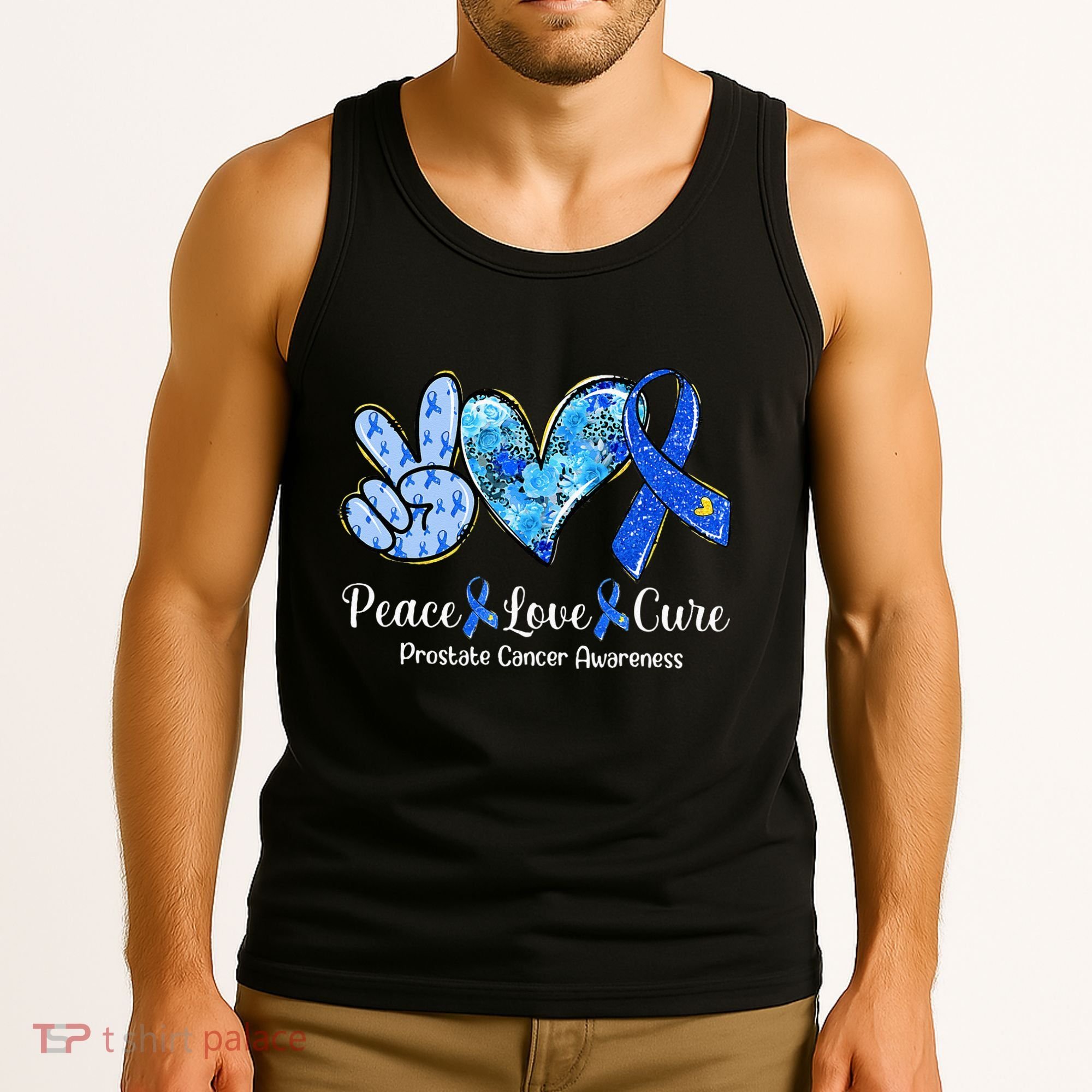 Peace Love Cure Blue Ribbon Prostate Cancer Awareness S Tank Top