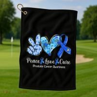 Peace Love Cure Blue Ribbon Prostate Cancer Awareness S Golf Towel thumb 1