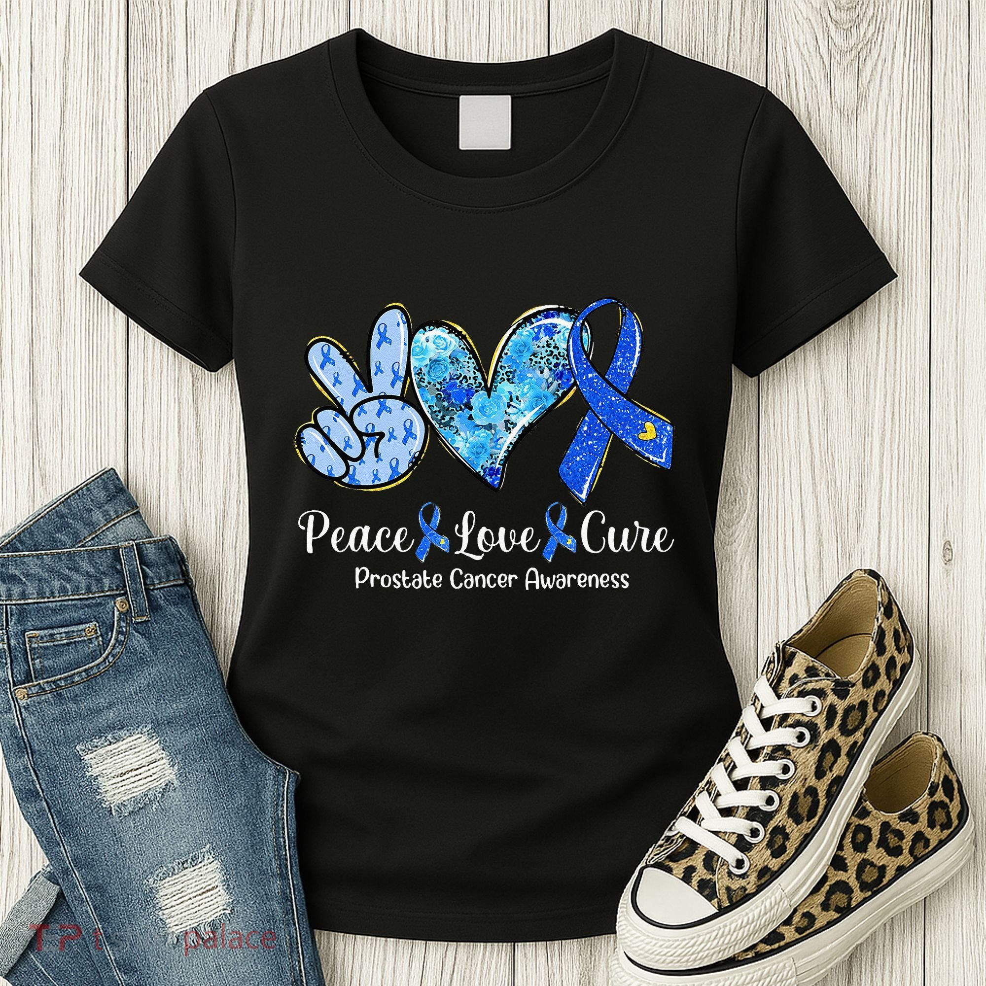 Peace Love Cure Blue Ribbon Prostate Cancer Awareness S Women's T-Shirt