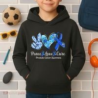 Peace Love Cure Blue Ribbon Prostate Cancer Awareness S Kids Hoodie thumb 2