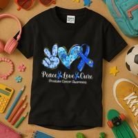 Peace Love Cure Blue Ribbon Prostate Cancer Awareness S Kids T-Shirt thumb 3