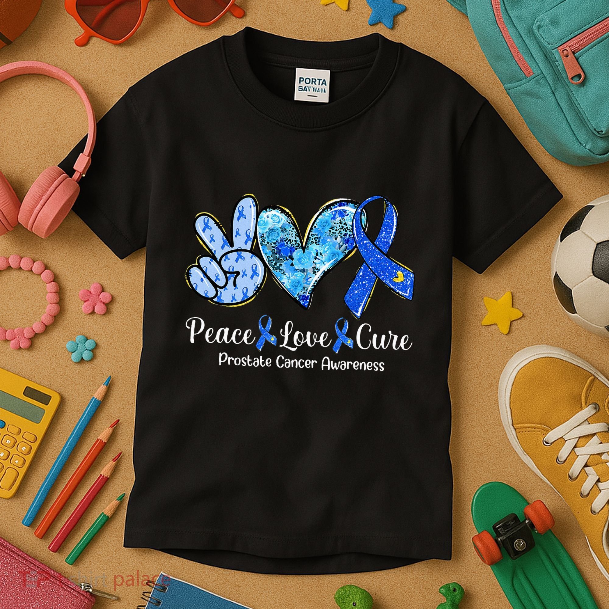 Peace Love Cure Blue Ribbon Prostate Cancer Awareness S Kids T-Shirt