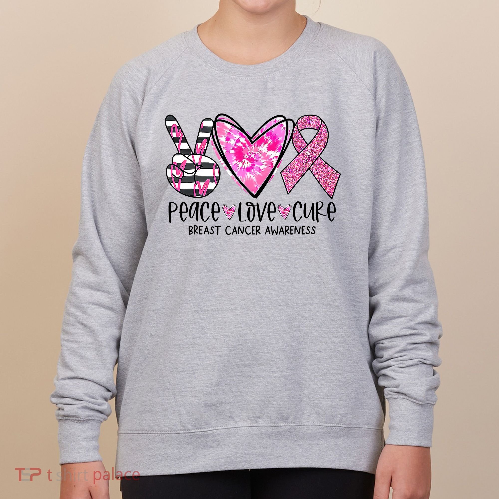 Peace Love Cure Breast Cancer Awareness Pink Ribbon Tie Dye Women's Sweatshirt
