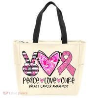 Peace Love Cure Breast Cancer Awareness Pink Ribbon Tie Dye Tote Bag thumb 0