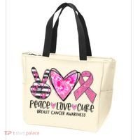 Peace Love Cure Breast Cancer Awareness Pink Ribbon Tie Dye Tote Bag thumb 3