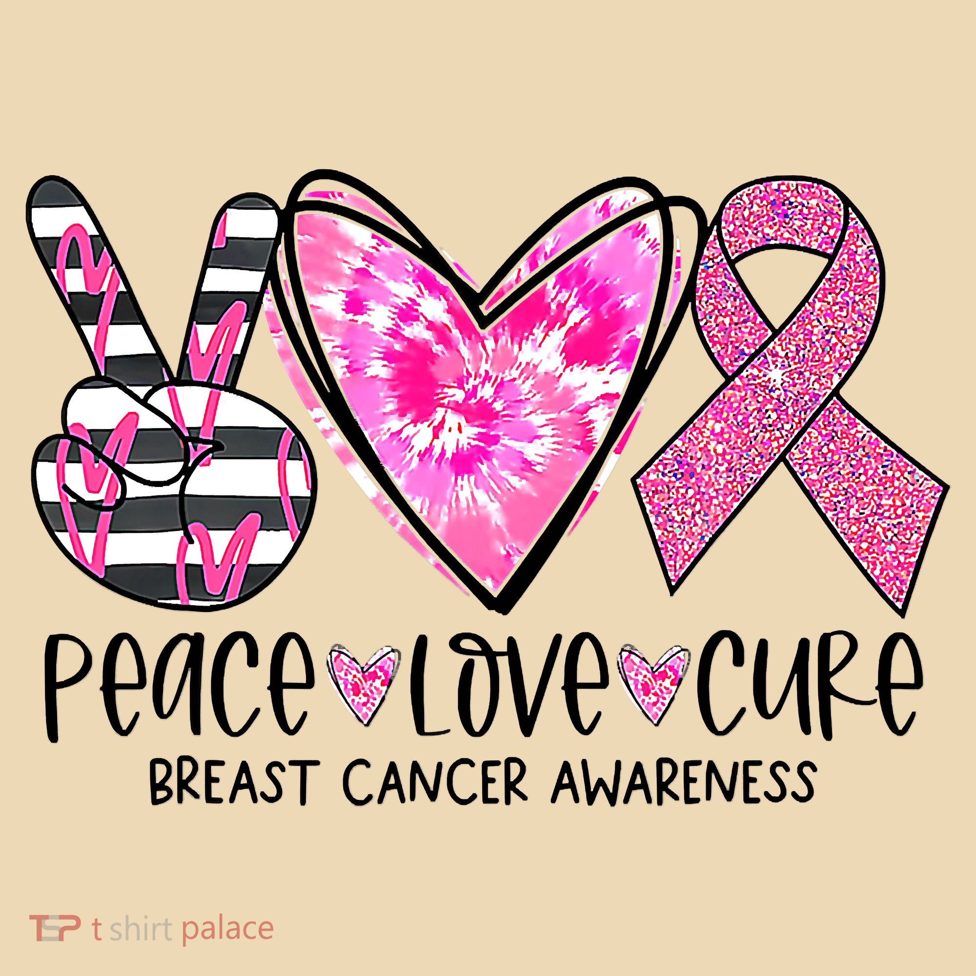 Peace Love Cure Breast Cancer Awareness Pink Ribbon Tie Dye Tote Bag