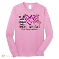 Peace Love Cure Breast Cancer Awareness Pink Ribbon Tie Dye Long Sleeve Shirt thumb 0