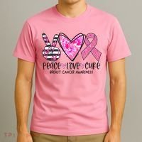 Peace Love Cure Breast Cancer Awareness Pink Ribbon Tie Dye T-Shirt thumb 3
