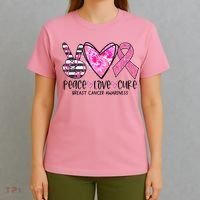 Peace Love Cure Breast Cancer Awareness Pink Ribbon Tie Dye T-Shirt thumb 4