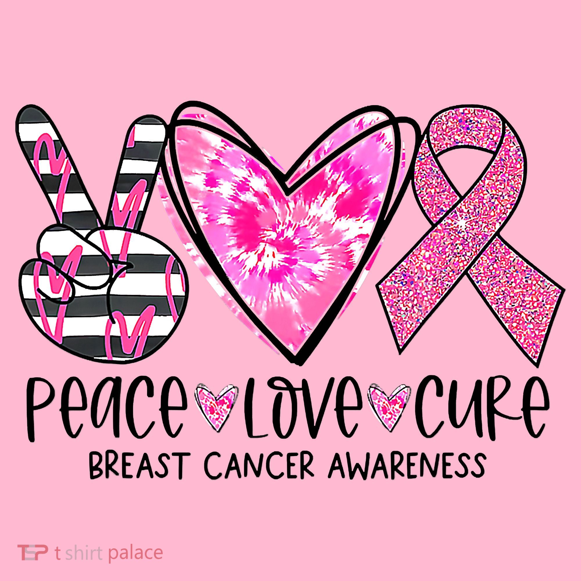 Peace Love Cure Breast Cancer Awareness Pink Ribbon Tie Dye Toddler Hoodie