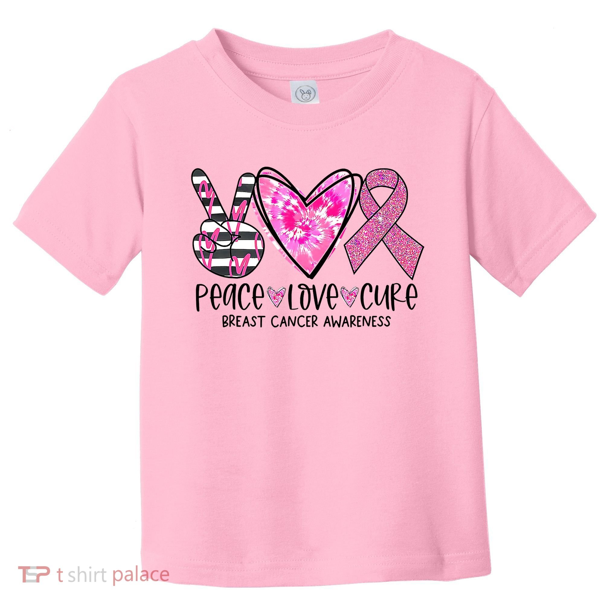 Peace Love Cure Breast Cancer Awareness Pink Ribbon Tie Dye Toddler T-Shirt