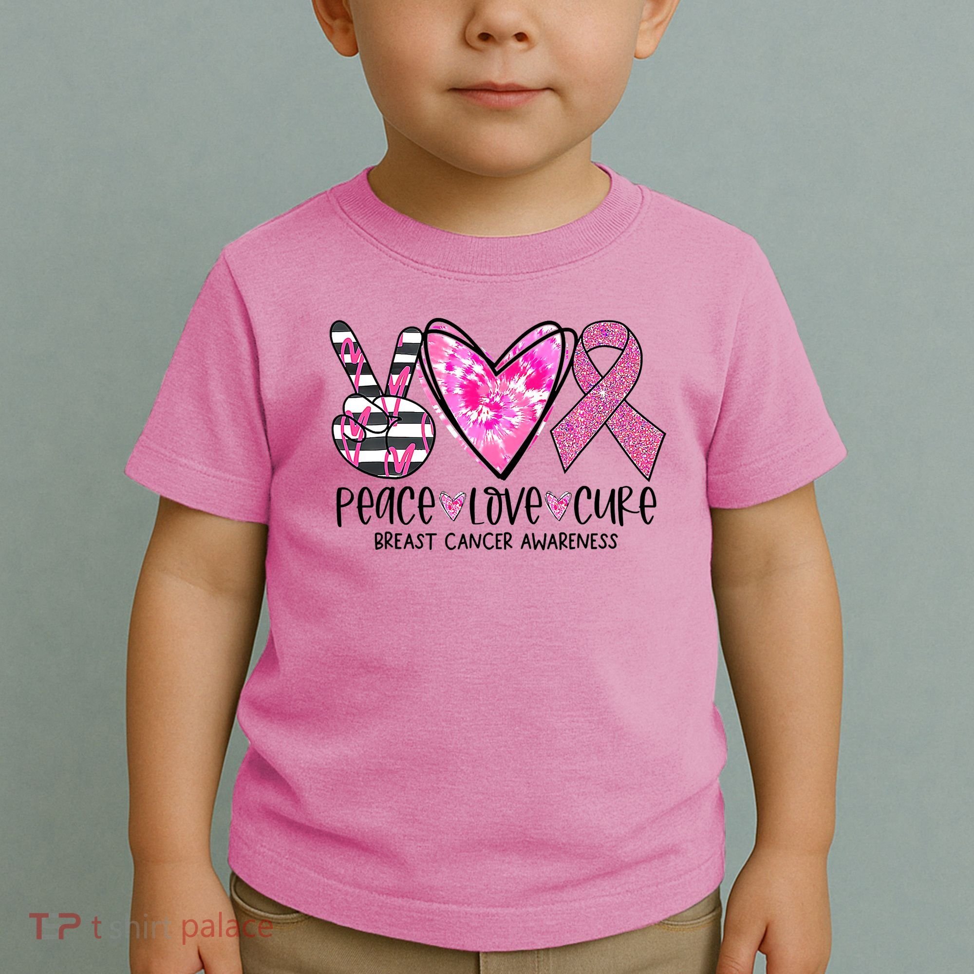 Peace Love Cure Breast Cancer Awareness Pink Ribbon Tie Dye Toddler T-Shirt