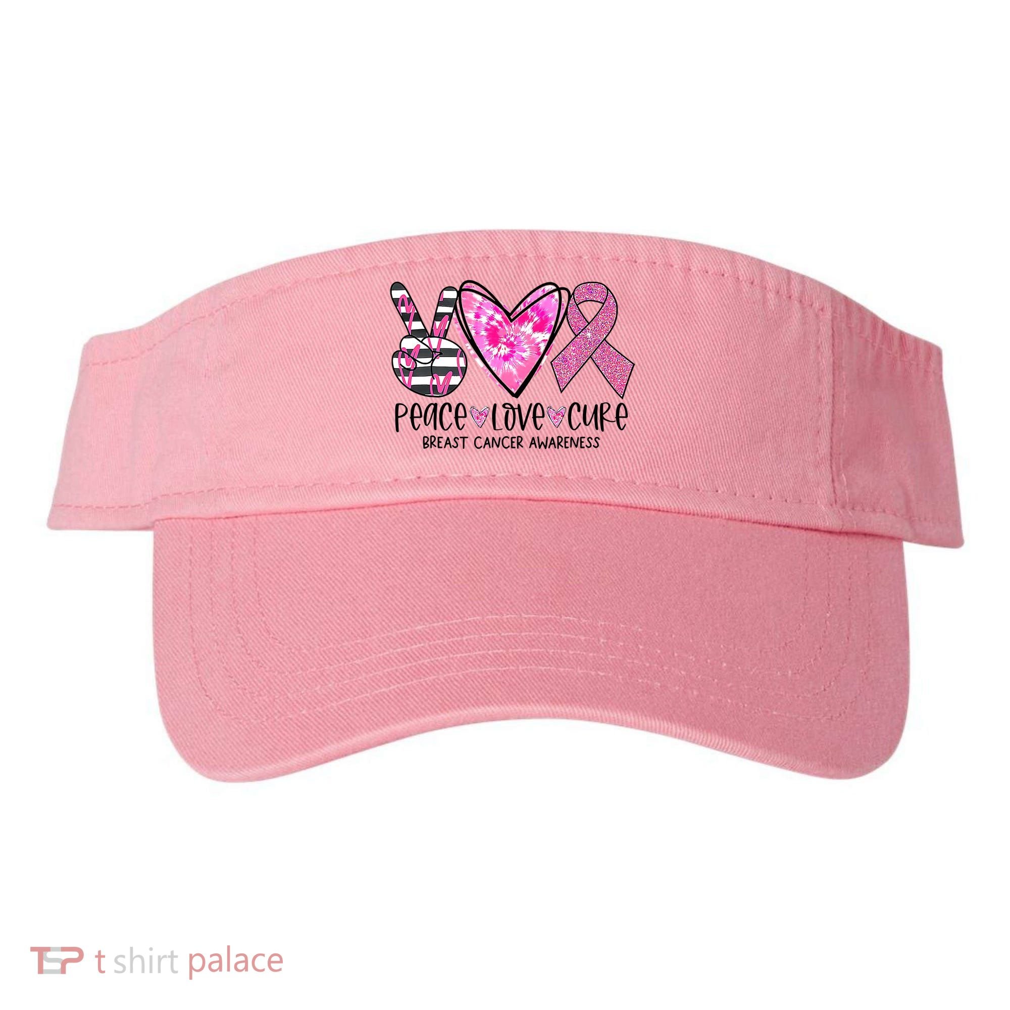 Peace Love Cure Breast Cancer Awareness Pink Ribbon Tie Dye Visor