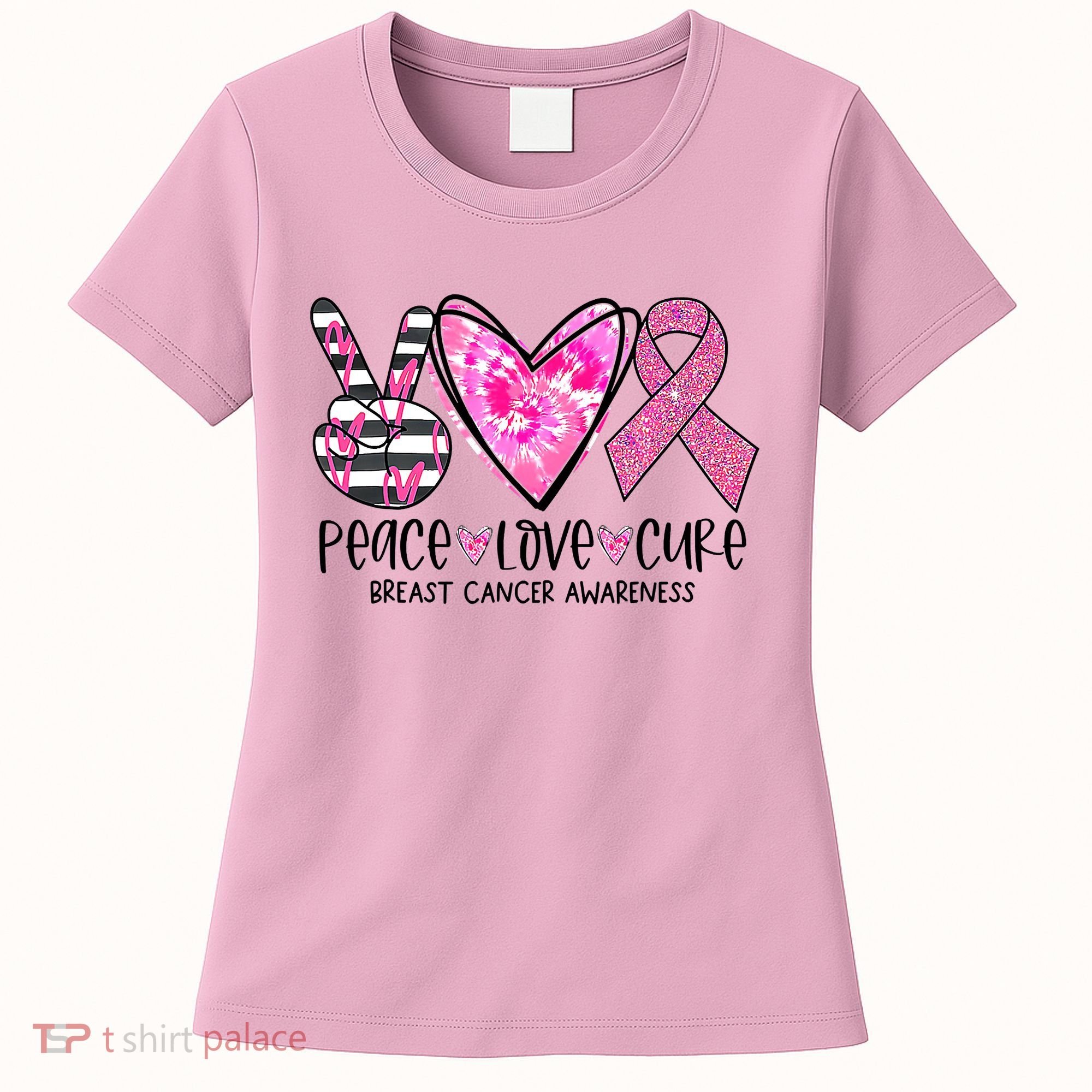 Peace Love Cure Breast Cancer Awareness Pink Ribbon Tie Dye Women's T-Shirt