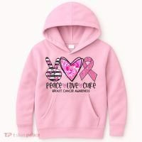 Peace Love Cure Breast Cancer Awareness Pink Ribbon Tie Dye Kids Hoodie thumb 0