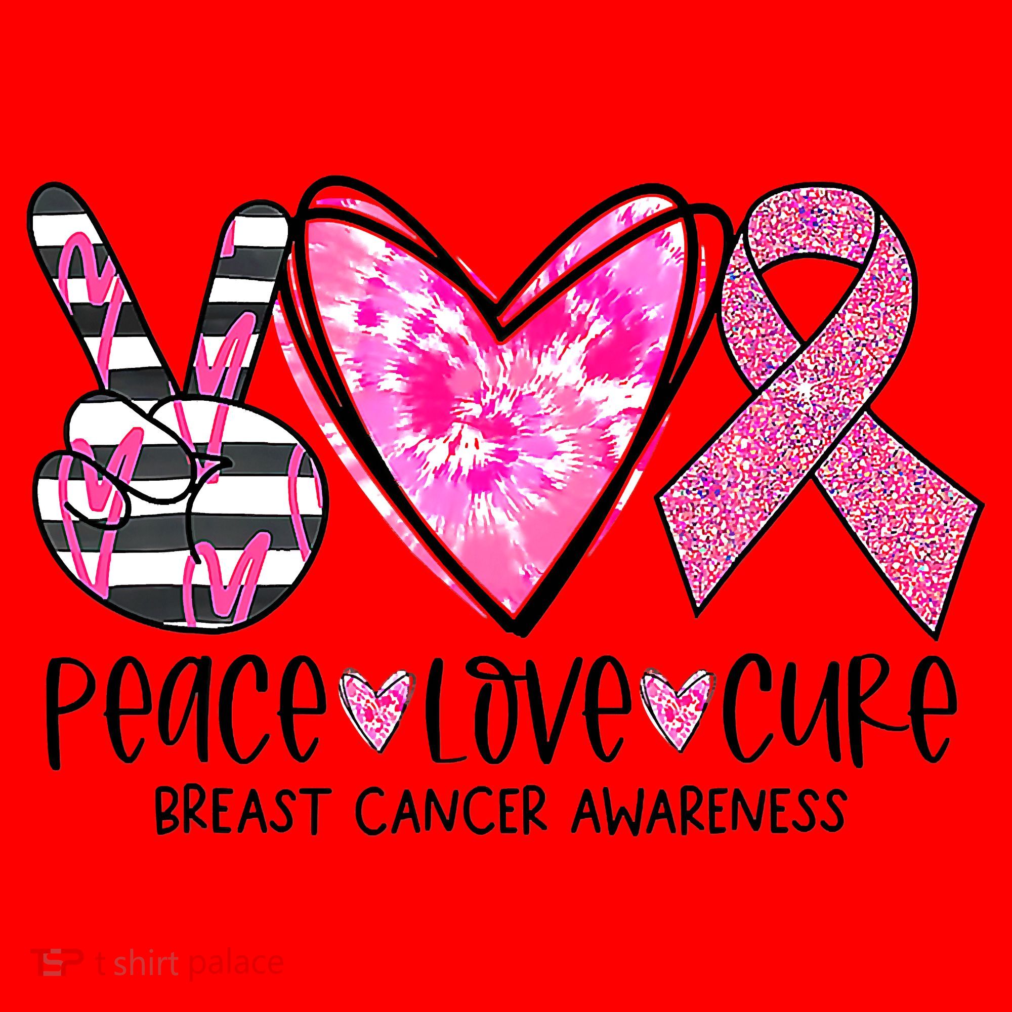 Peace Love Cure Breast Cancer Awareness Pink Ribbon Tie Dye Santa Hat