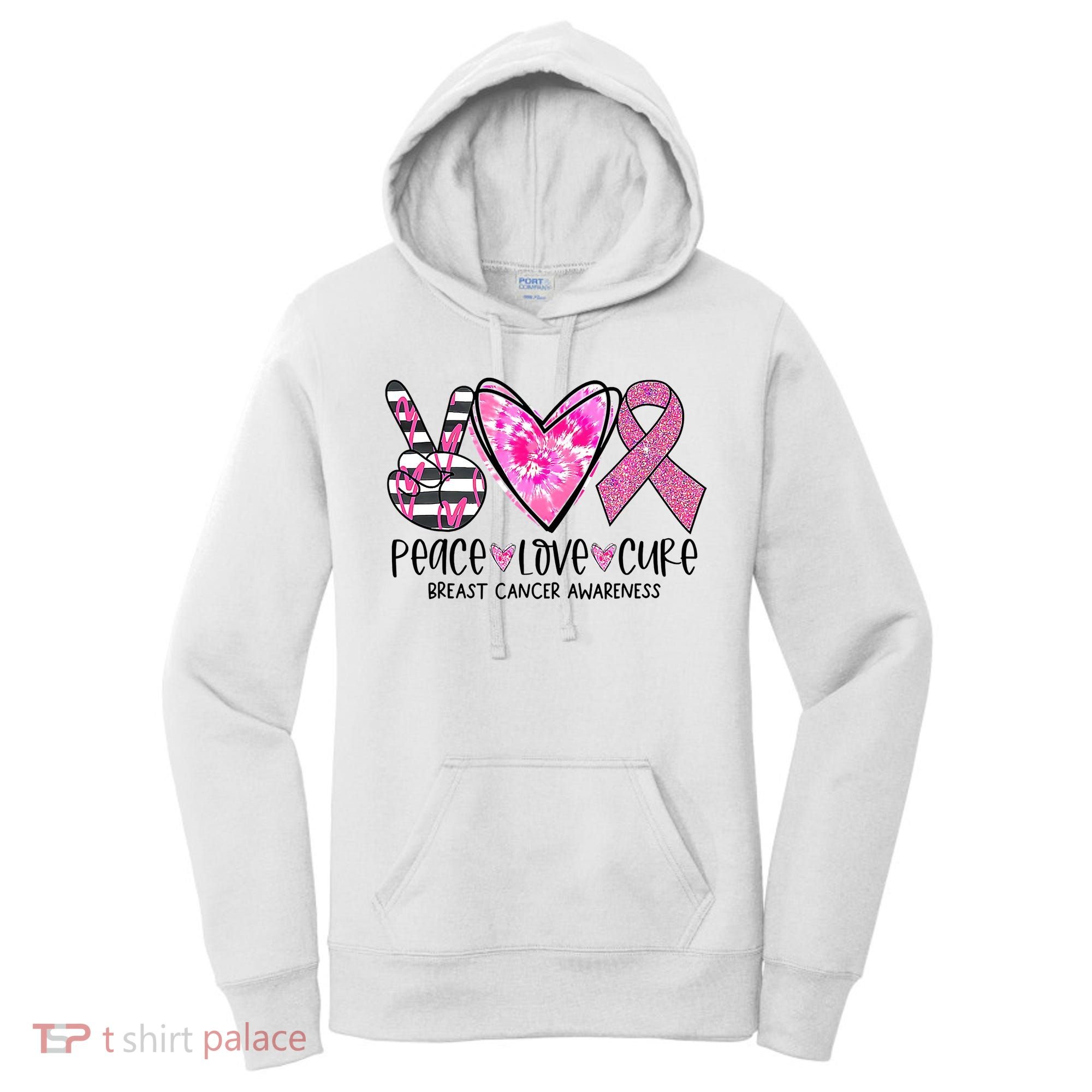Peace Love Cure Breast Cancer Awareness Pink Ribbon Tie Dye Women's Hoodie