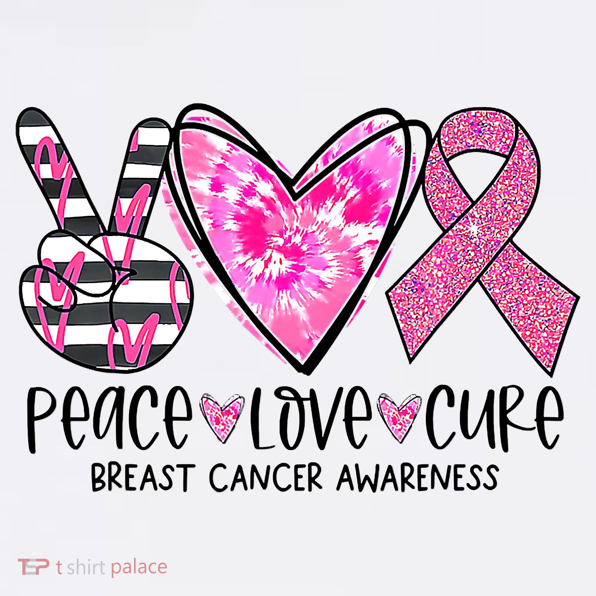 Peace Love Cure Breast Cancer Awareness Pink Ribbon Tie Dye Women's Hoodie